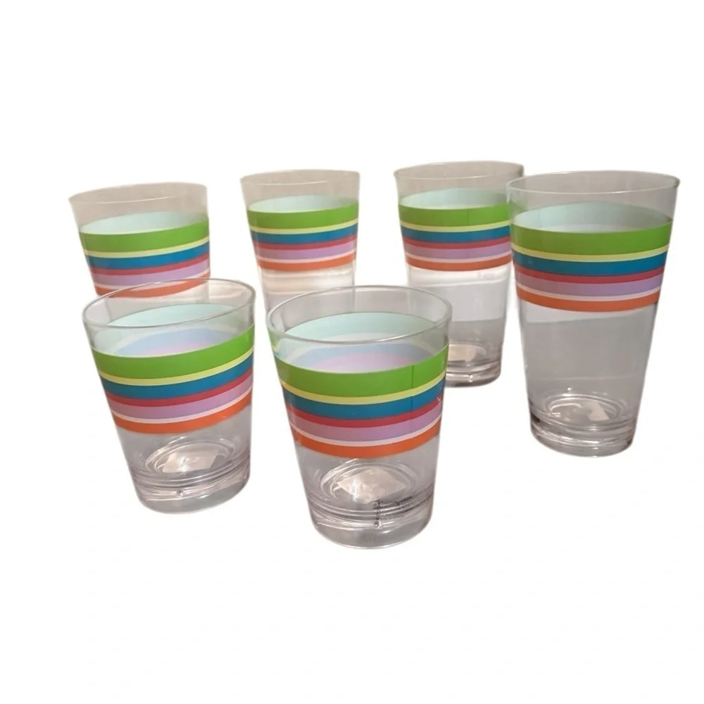 ♥️ACRYLIC Poolside 6 Tumblers Glasses Picnic Unbreakable Striped Color Summer